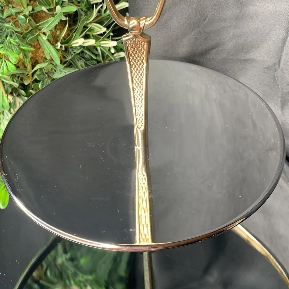 Beautiful vintage chrome KROMEX 2 tiered silver tray with gold tone handle - Picture 3 of 8